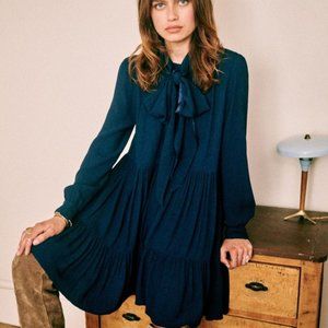 Sezane Selena Dress Marine Mat - Size 8US/ 40FR